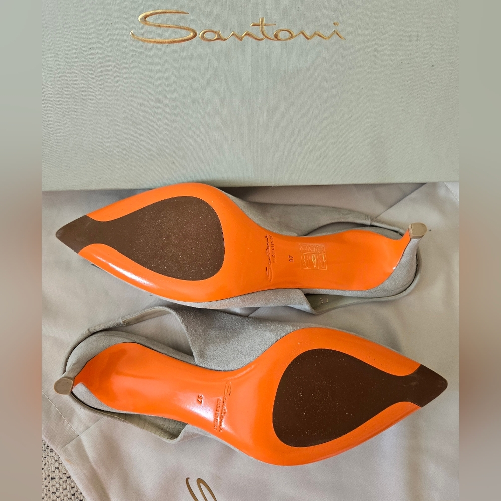 SANTONI SIZE 37 Made In Italy🌍 3"/8cm Heels Women's Silver Slingback Shoes - Picture 9 of 13